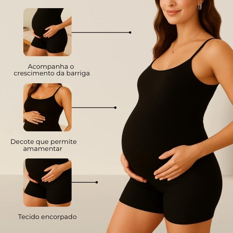 Macaquinho Gestante Suplex Premium - Conforto que Acompanha a Barriga P ao G3