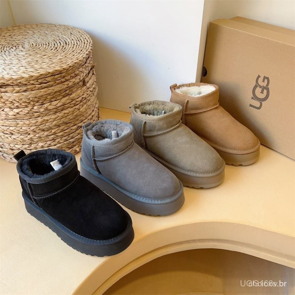Botas de Neve Novo Estilo UGG Botas de Neve Femininas Fashionáveis com Sola Grossa Altura de 4cm