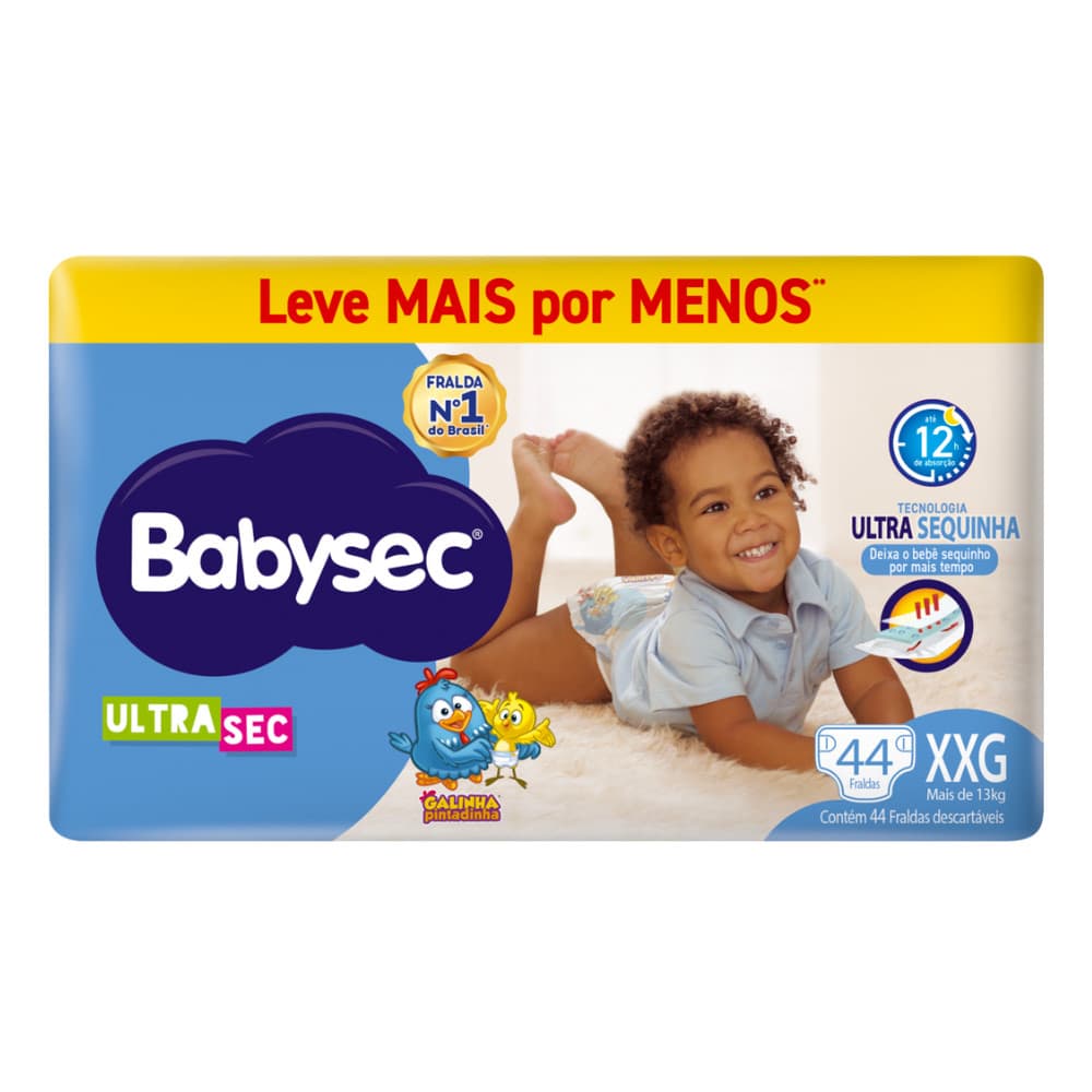 1x Fralda BabySec Ultrasec Hiper XXG Galinha Pintadinha Leve Mais Pague Menos 44 Unidades