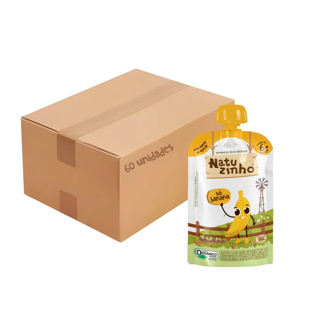 Kit Papinha Organica Natuzinho Banana Bebe 60 unidades