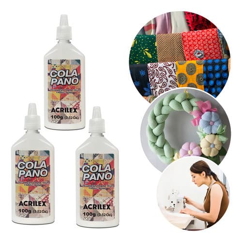 Kit 3 Cola Pano P/ Tecidos De Algodão Branca - 100g Acrilex