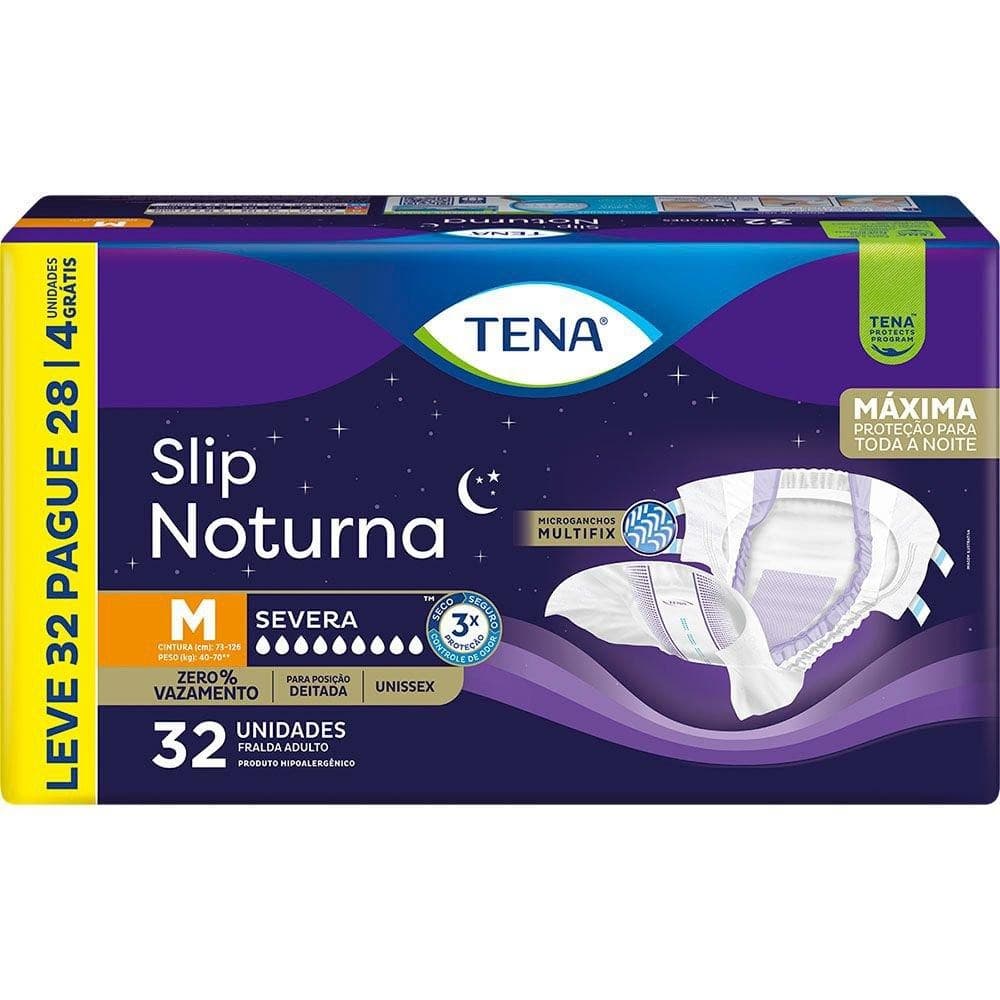 Fralda Geriátrica Tena Slip Noturna M Leve 32 Pague 28 unidades