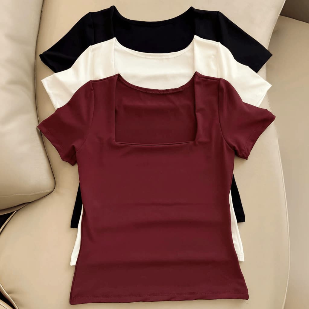 Kit 1 a 4 Blusas Feminina Manga Curta Decote Quadrado Moda Casual Blogueira Verão