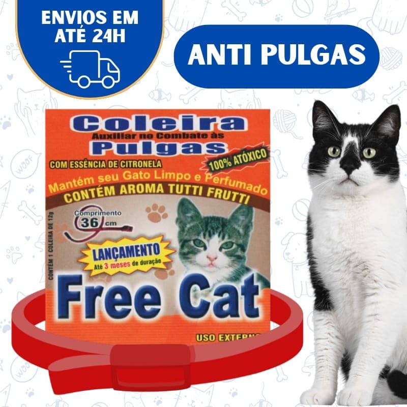 Coleira Gato Cachorro Anti Pulga Pet Filhote Free Cat Duração 3 Meses