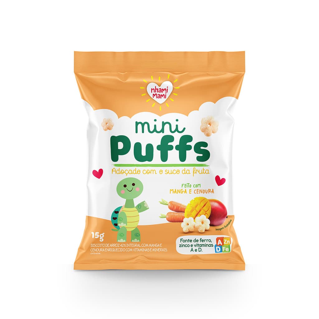 Mini Puffs Snack P/crianças Manga e Cenoura 6 Unidades 15g