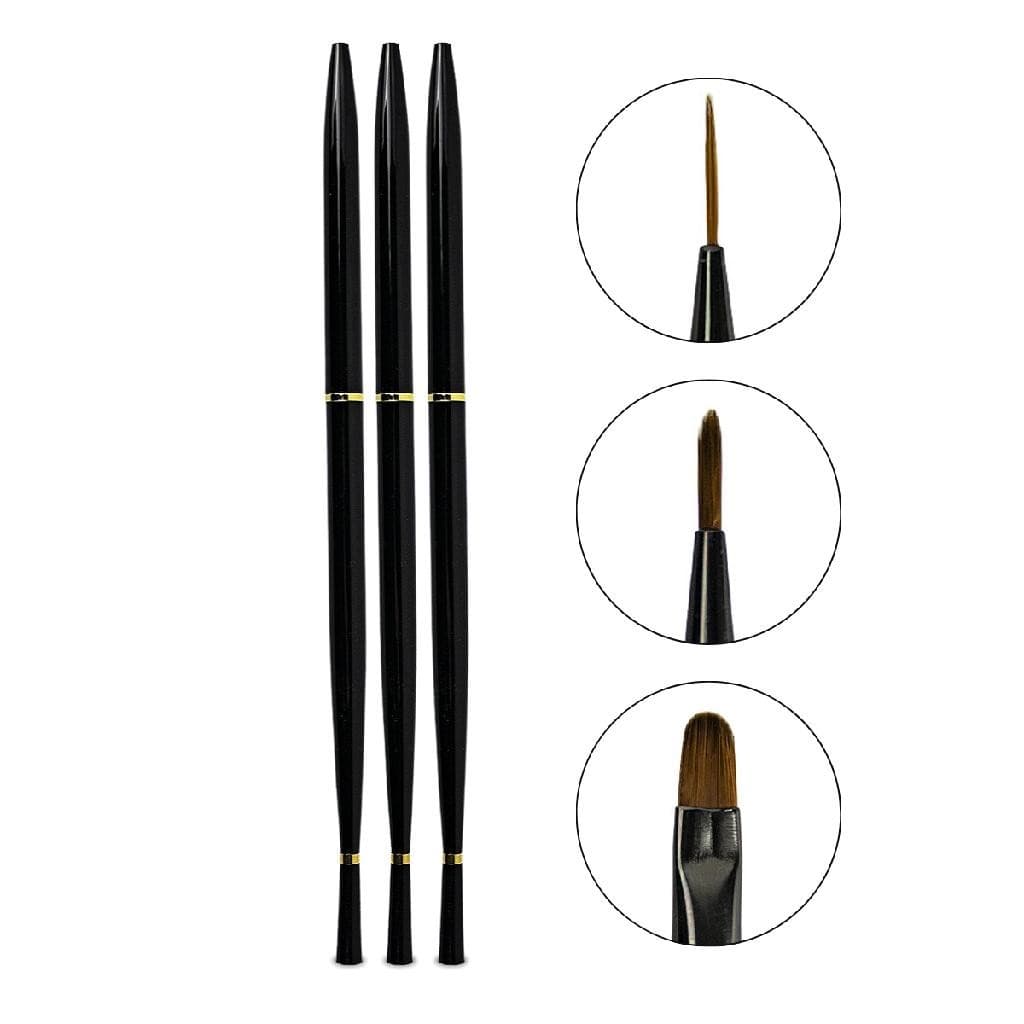 Kit 3 Pincel Fino Médio Língua de Gato Com Tampa Nail Art Manicure Pincéis Desenho Decoração Unhas