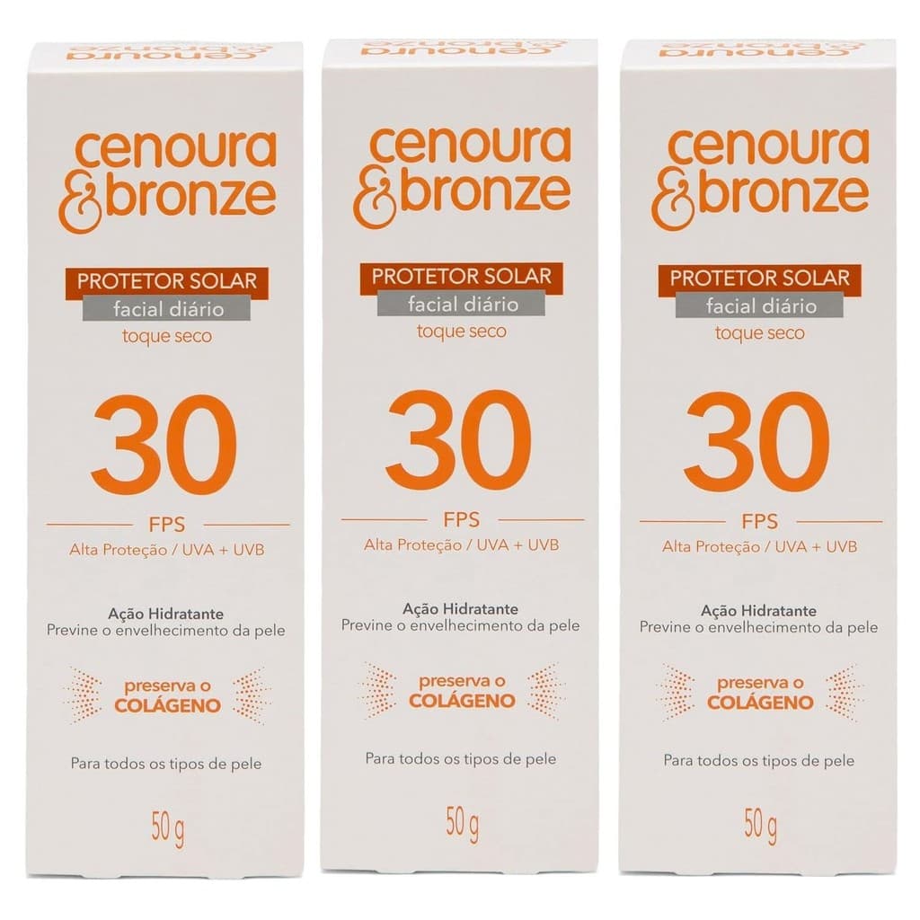 Protetor Solar Facial Fps30 Cenoura e Bronze 50g Resistente a suor e água