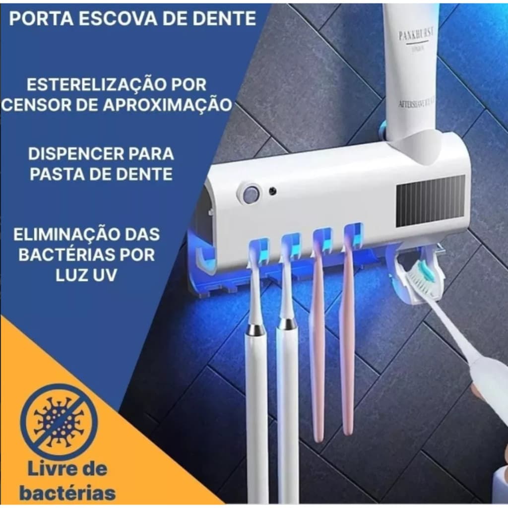 Dispenser Automático Pasta De Dente + Suporte Escova Uv