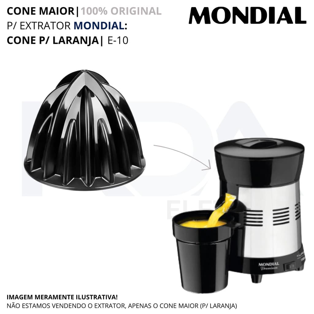 CONE LARANJA P/ EXTRATOR MONDIAL E10 100% ORIGINAL E10 MAIOR