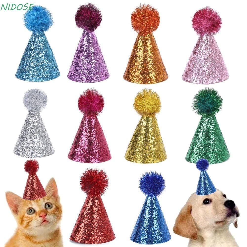 Chapéu De Aniversário Para Cachorro NIDOSE , Boné Brilhante Festa De Gato , Bola De Cabelo Colorida Fofa Ajustável , Sup