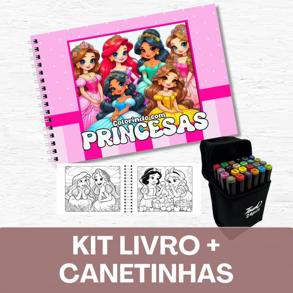 Princesas Encantadas– Livro de Colorir+ Canetinhas / 50 Folhas / Capa Holográfica