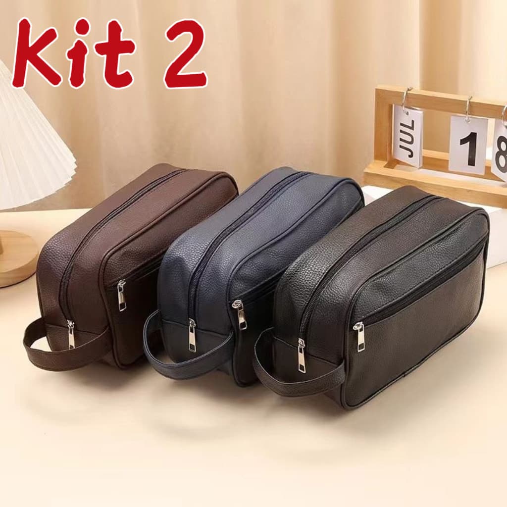 Kit 2/1 PCS Bolsa Necessaire Masculino Estojo Cosmético De Couro PU De Grande Capacidade Em Alto Qualidade