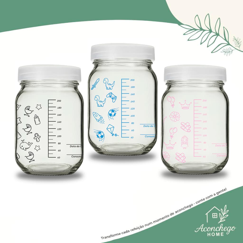 Kit 8 Potes Vidro Para Armazenar Leite Materno - Graduação 200ml