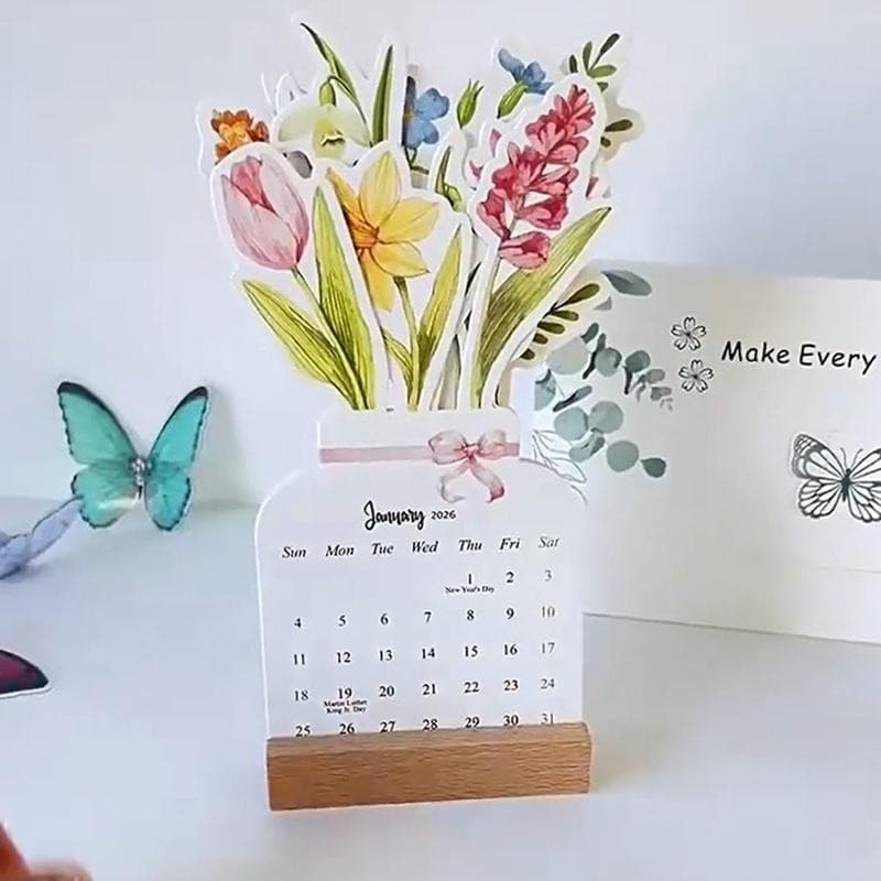 [largeloohg] 2026 Flores Bloomy Calendário De Mesa Em Pé Semelhante A Vaso Planejador Mensal Para Escritório Escolar Cas
