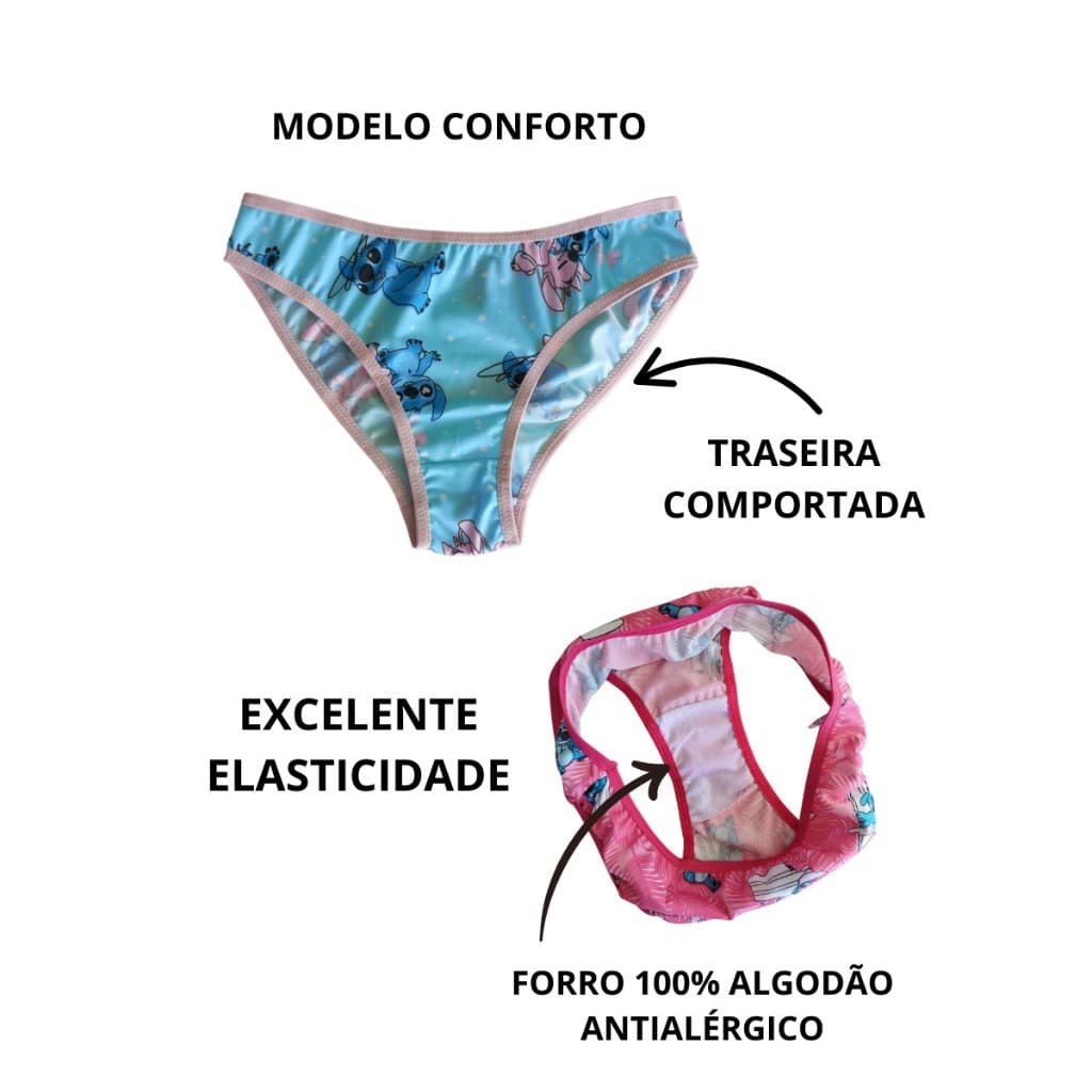 Kit 10 Calcinha Menina Moça Juvenil Estampada e Lisa