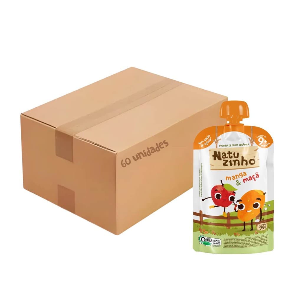 Kit Papinha Organica Natuzinho Manga Maça Bebe 60 unidades