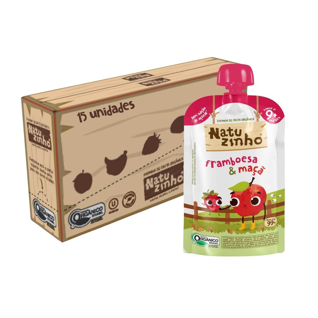 Kit Papinha Organica Natuzinho Framboesa Maça Bebe 15 unid