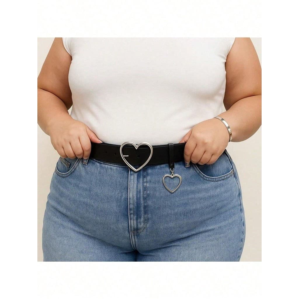 Cinto Feminino PLUS SIZE Fivela Coração Duplo (Fivela + Pingente) | Acessório de Moda Feminina