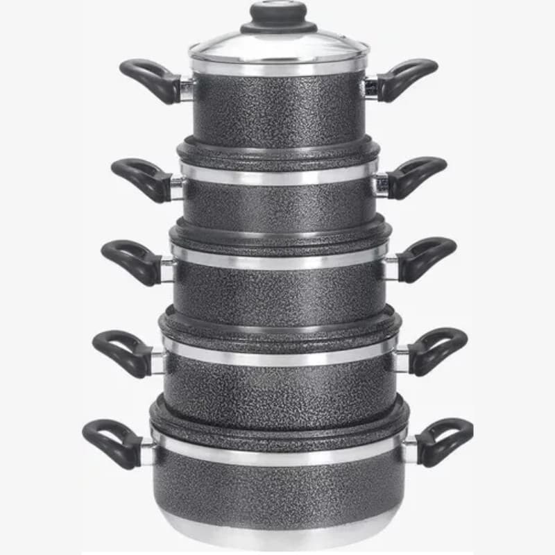 Kit de Panela com Tampa de Vidro - Jogo de Panelas 5 Peças em Alumínio