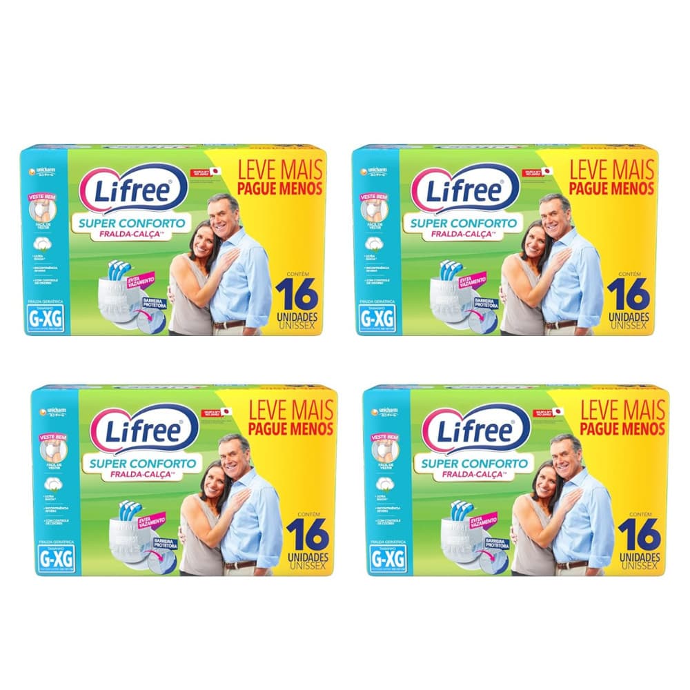 KIT 4 FRALDA-CALCA PANTS LIFREE SUPER CONNFORTO P-M/G-XG