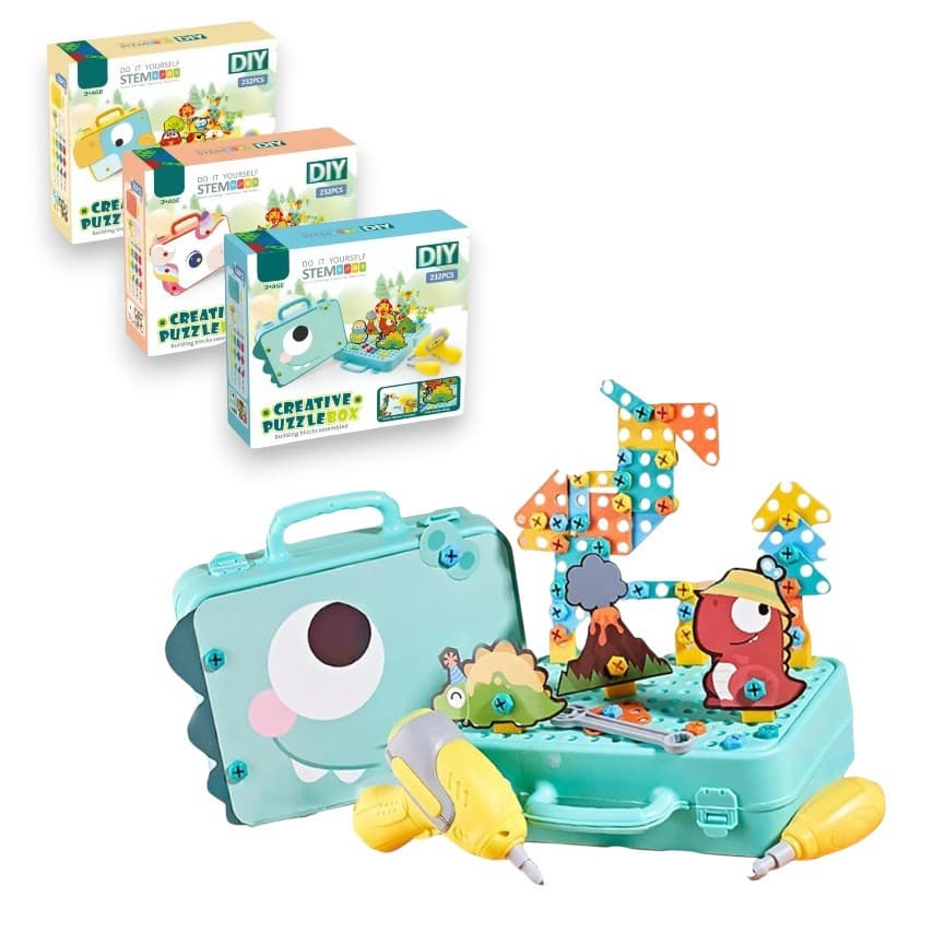 Kit Caixa De Ferramentas De Montar Parafuso Infantil Furadeira Eletrica