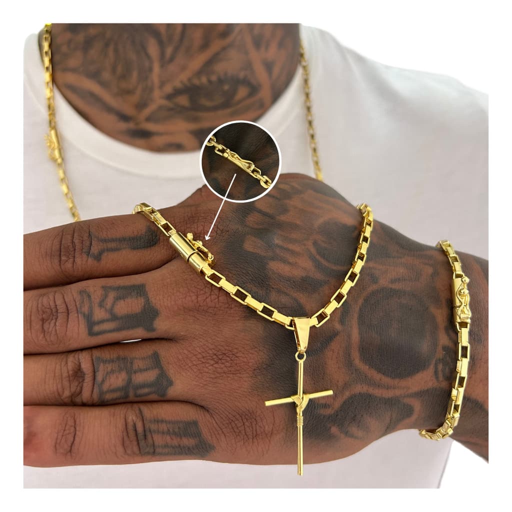 Cordão Masculino De Moeda Antiga Banhada A Ouro Tijolinho 4MM