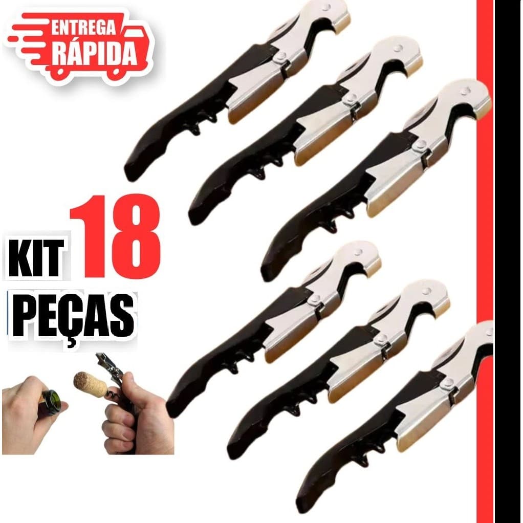 Kit 18/9/5 Saca Rolhas, Abridor vinhos e de Garrafas de cerveja em Inox Cortador de Capsulas 3 em 1