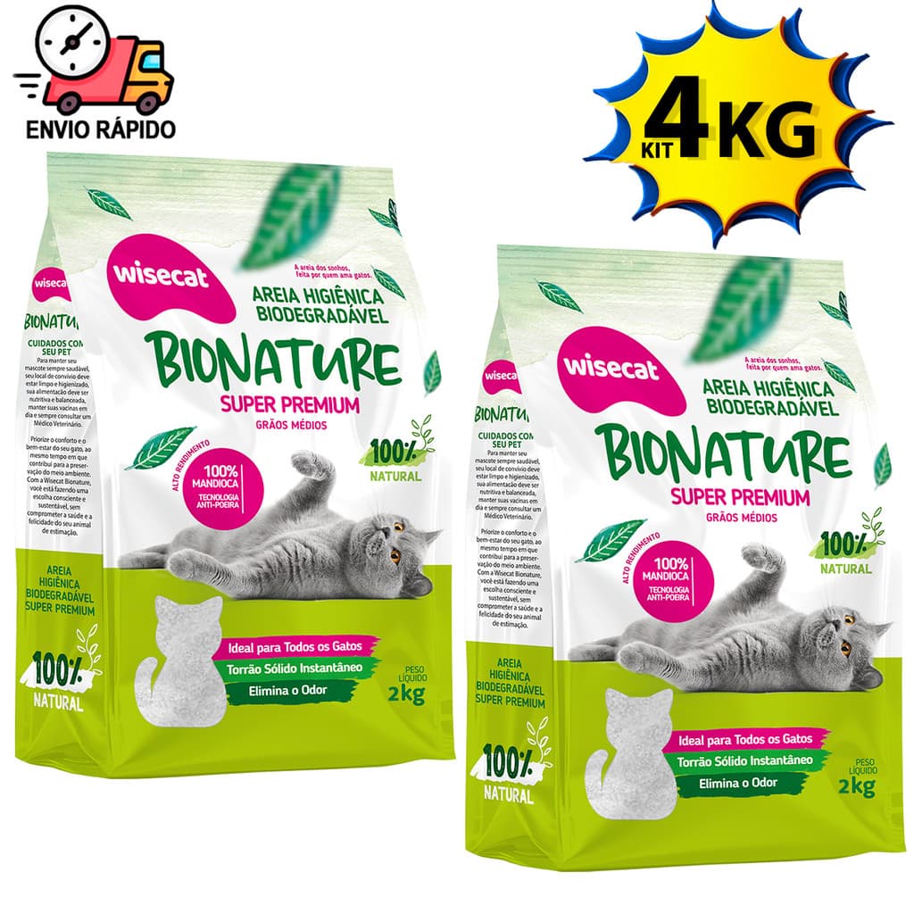 Areia Higiênica Para Gatos 100% Mandioca Biodegradável Wisecat 2kg