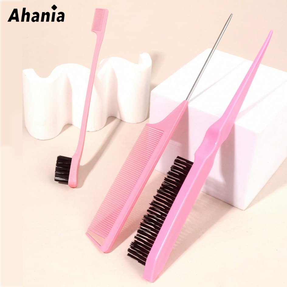 Ahania Kit de 3 Peças Escova Pente Para Tintura Cabelo Pente e Separador de Mechas com Cabo Metálico e Escova 3 Fileira