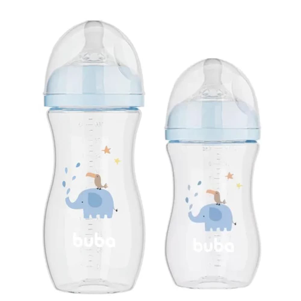 KIT C/ 2 MAMADEIRAS EASY FLOW ELEFANTE AZUL 270ML E 330ML