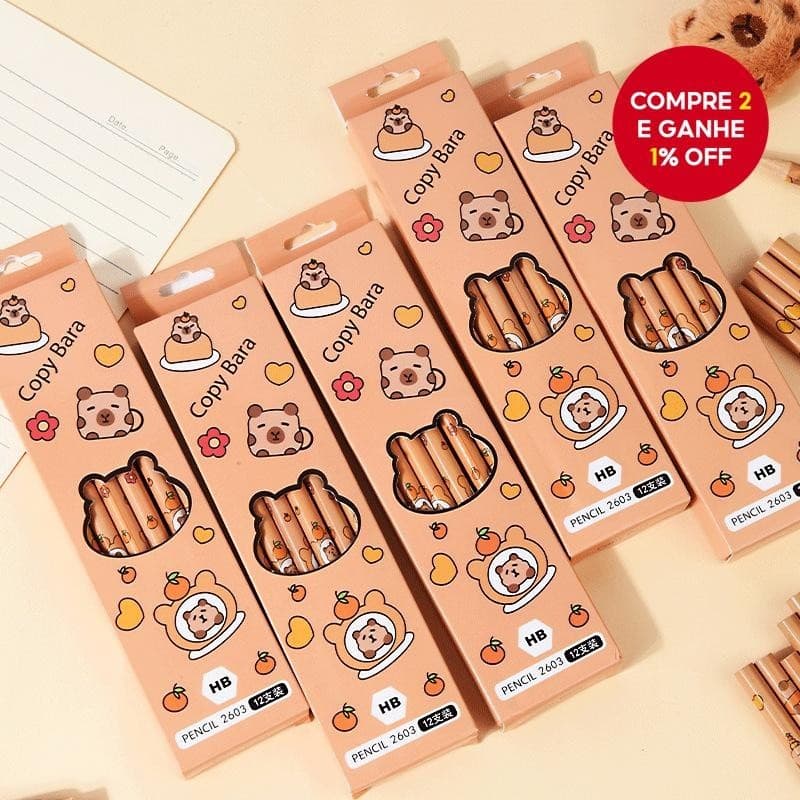 Novo estojo de lápis com 12 peças de capivara para crianças, alunos do ensino fundamental, caneta de caligrafia fofa de