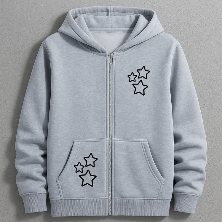 Moletom Estampado de Estrelas Ziper  Estilo Urban Clean Minimalista