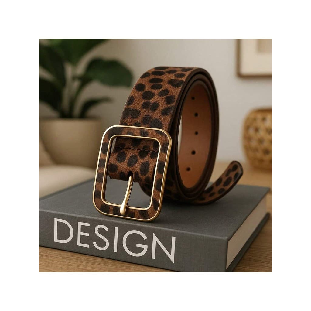 Cinto Feminino Onça Animal Print Fivela Em Metal Retangular