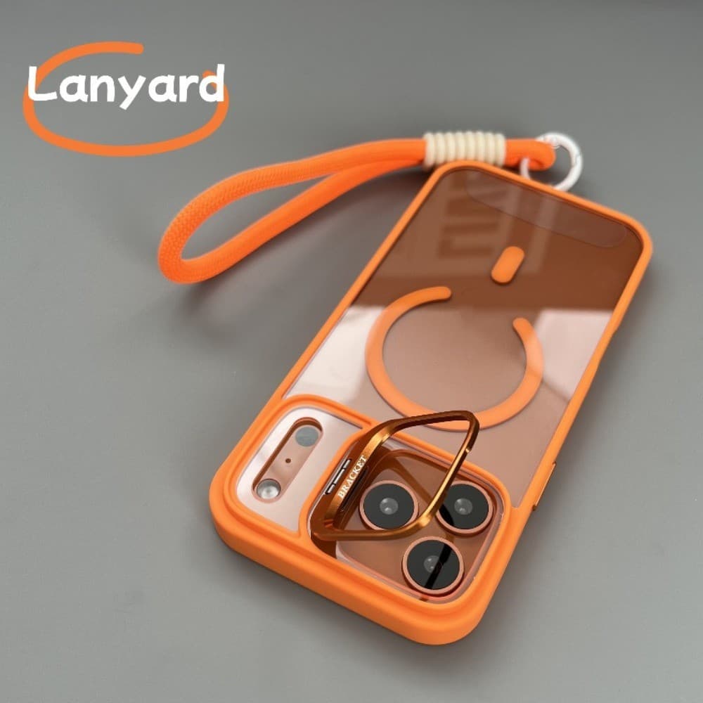 Com Cordão Laranja Transparente Magnético Caso De Telefone Para iPhone 17 11 12 13 14 15 16 Pro Max Plus 17Air Lente Fli