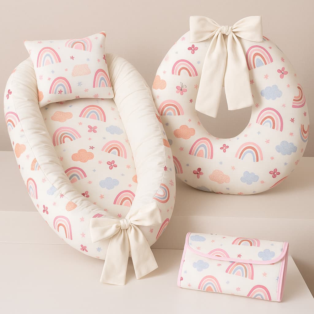 Kit Baby Premium –Almofada de Amamentação + Ninho Redutor de Berço + Trocador Portátil Estampado