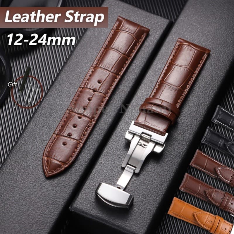 Pulseira De Relógio De Couro Geniune De 12-24 Mm 12/13/14/15/16/17/18/19/20/21/22/23/24mm Clássica Universal Com Fecho D