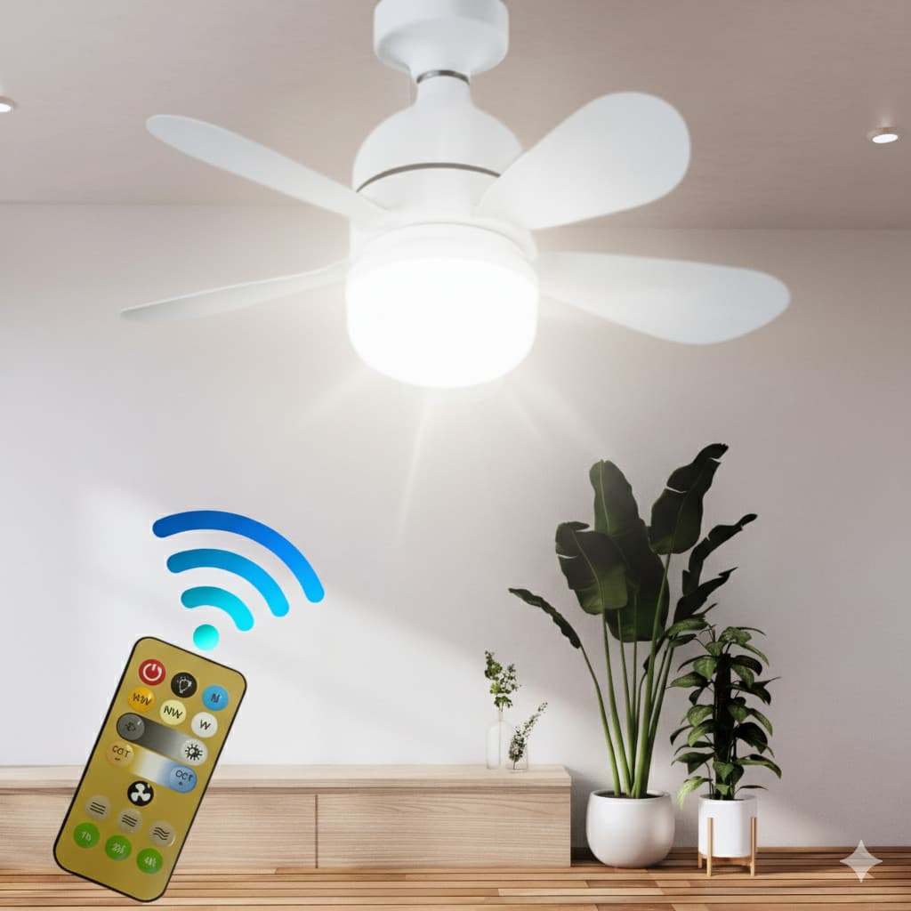 80W 5 Hélices Ventilador De Teto Potente Controle Remoto led Regulável 3 cores E27 Silencio Inteligente Ventilador Forte