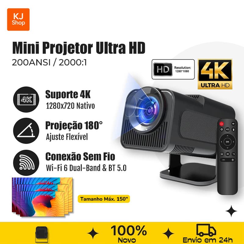 Projetor HY320 PRO Original | 720P Nativo (Suporta 4K) Android 11 Wifi 6 | Mais Brilho que HY300 | Cinema em Casa