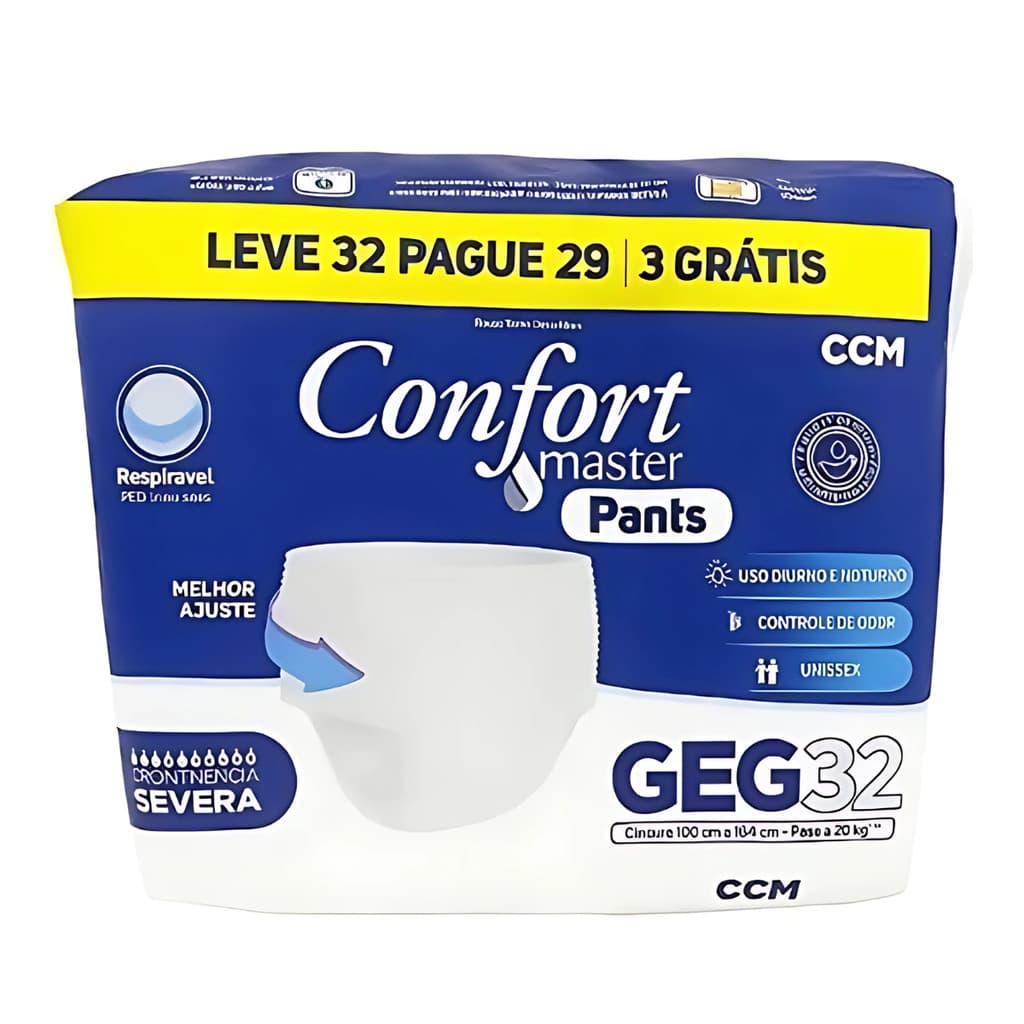 Fralda Calça Descartável Geriátrica Adulto Confort Master Pants - Tamanho G-EG - 32 Unidades