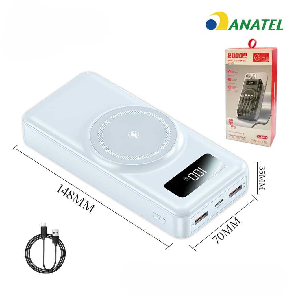 Sem fio/Com fio Carregador Portátil 20.000mAh Indução para iPhone/Android Power Bank  ANJGG