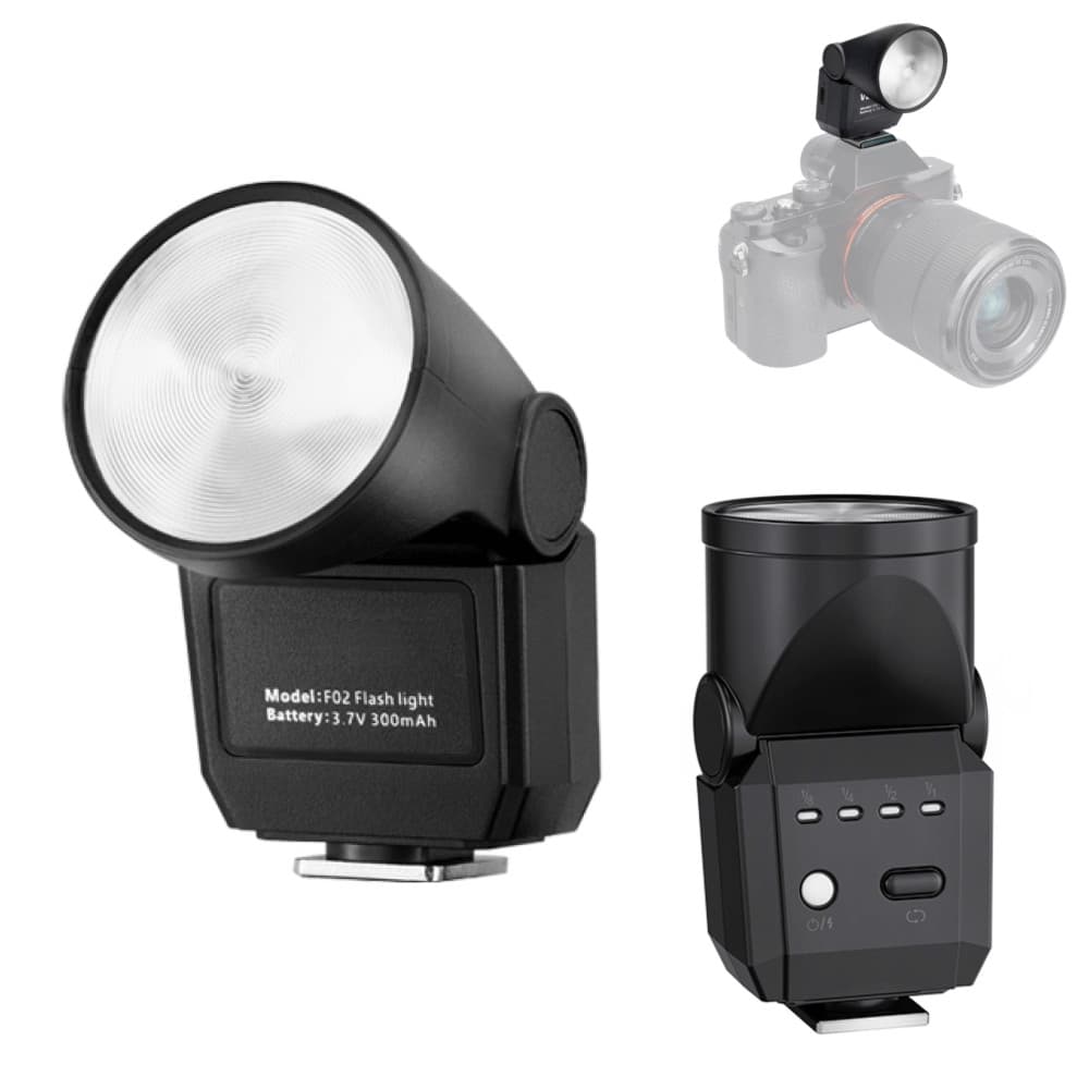 Mini Flash Speedlite Universal F02 6500K Cabeça Redonda para Câmeras
