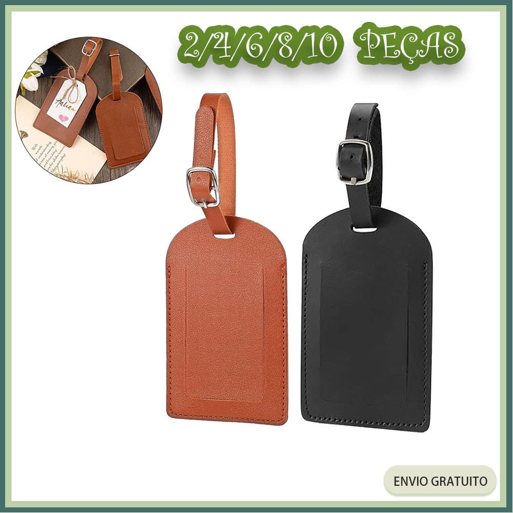 Kit 2/4/6/8 Tag Identificador de Mala em Couro PU com cartões informativos