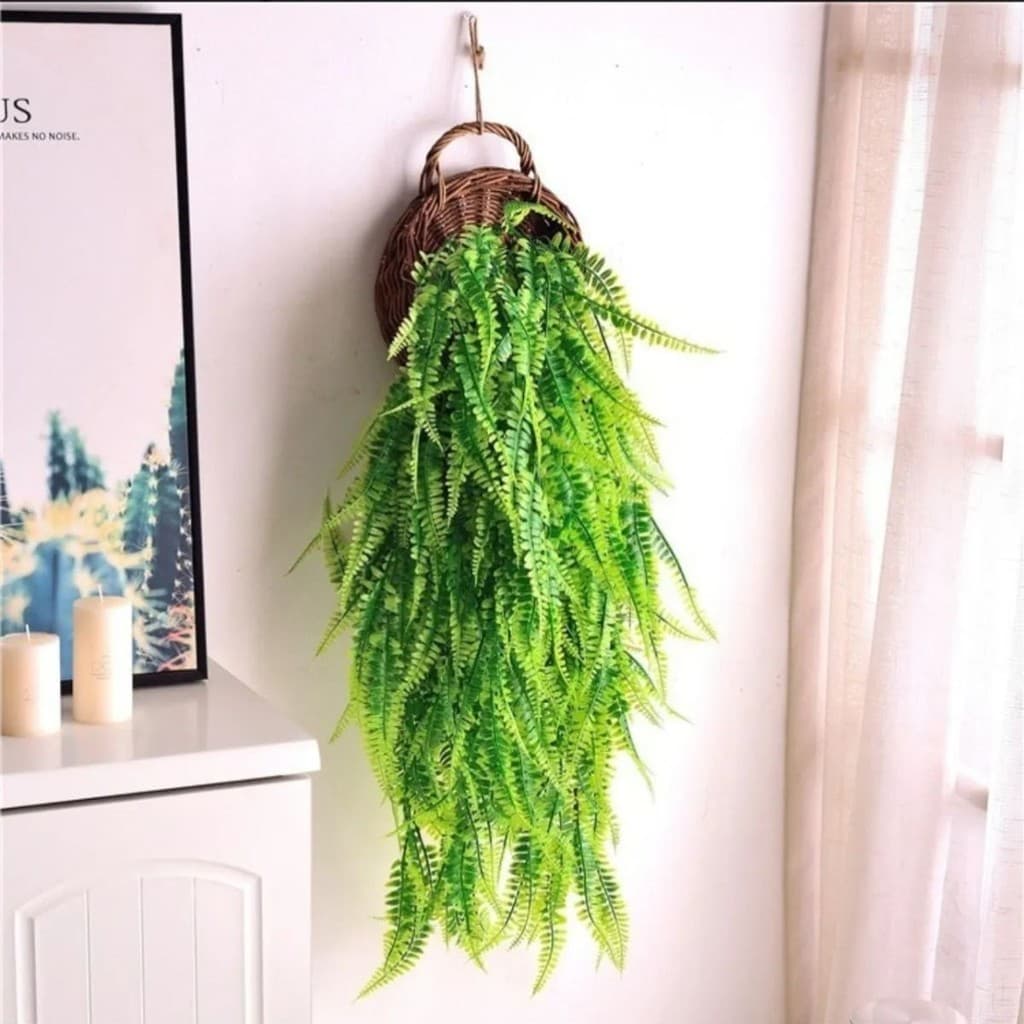 Samambaia Artificial 80cm Ambientes Internos e Externos Folhagem Pendente Realista