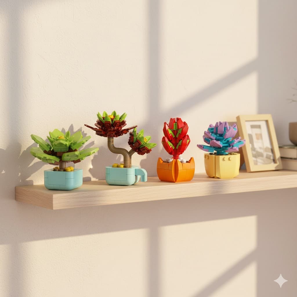 Mini Planta Decorativa de Blocos – Modelo Colecionável e Brinquedo de Exposição 6+