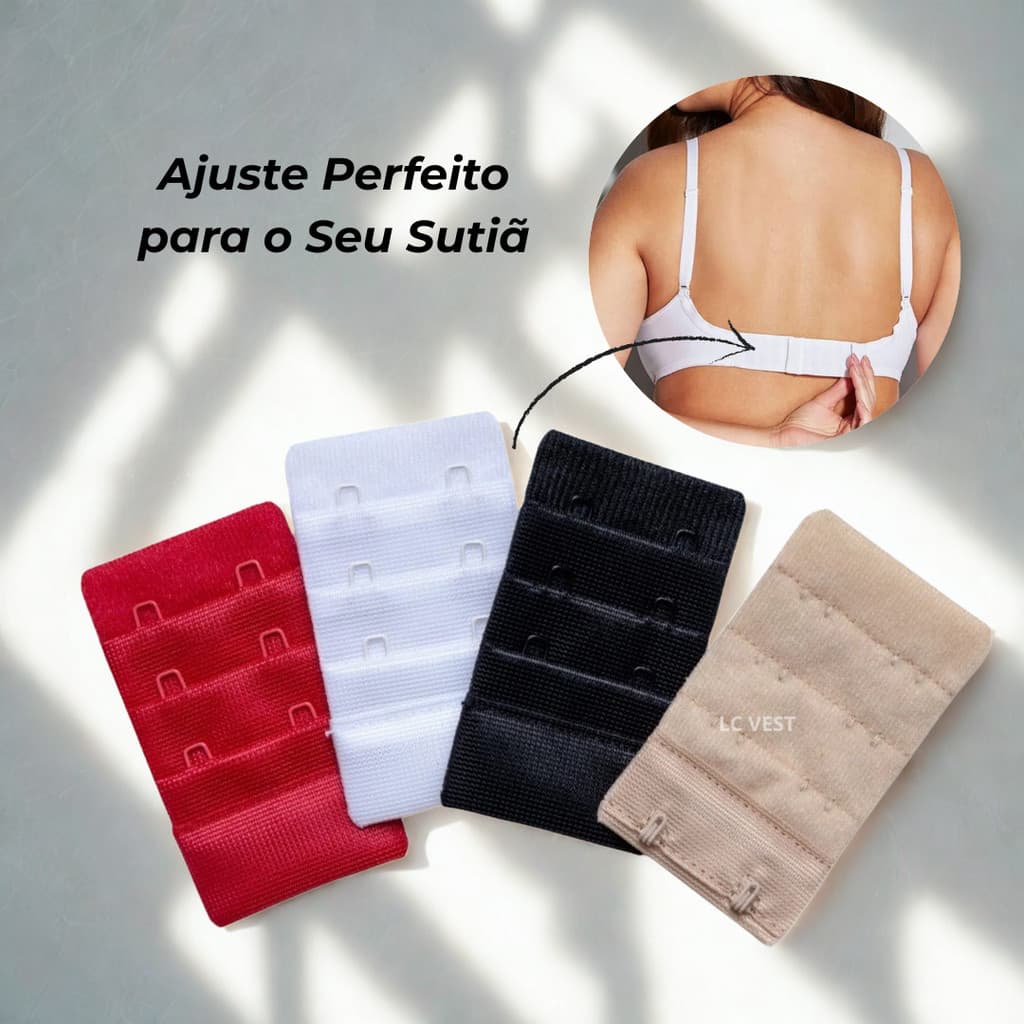Kit 1, 3 ou 4 Extensores de Sutiã Médio com 2 Ganchos – Ajuste Ideal e Conforto para o Dia a Dia