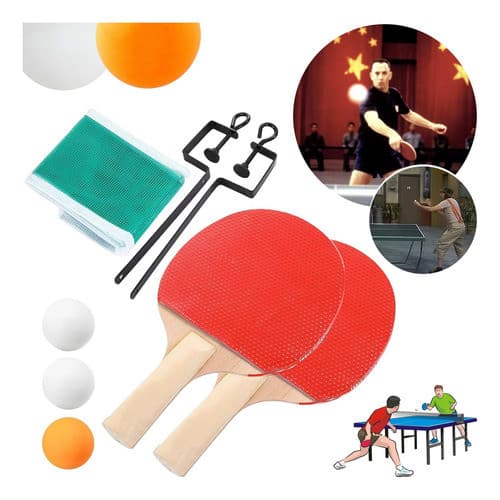 Kit Ping Pong Tênis De Mesa - 2 Raquetes + 3 Bolas + 1 Rede Cor Vermelho/ Preto