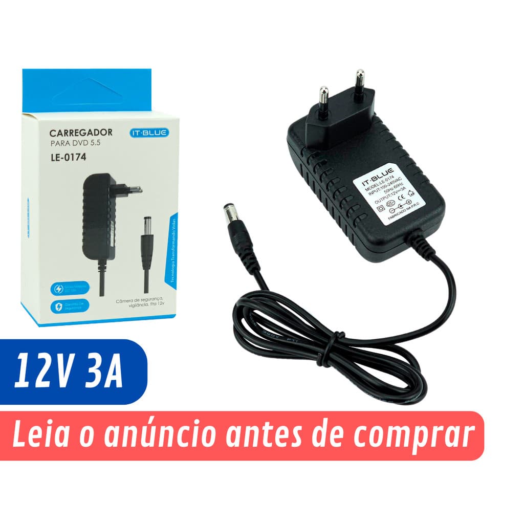 Fonte de Alimentação 12V 3A P4 DC Bivolt 110V 220V Estabilizada - CFTV Câmera Fita LED Modem Teclado