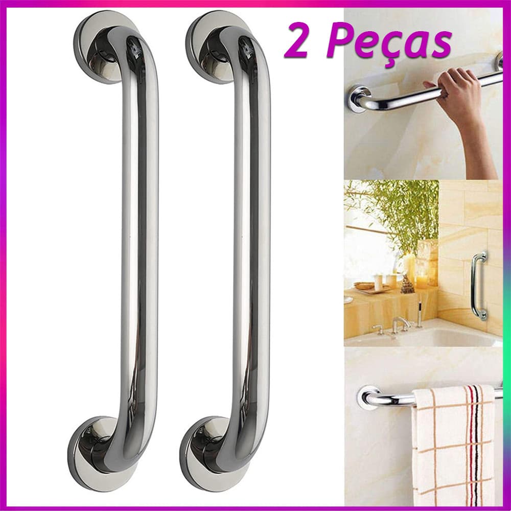 Alça de Apoio Banheiro Inox Reta Barra 50cm Idoso Deficiente Cadeirante Acessibilidade Kit 2 unidades
