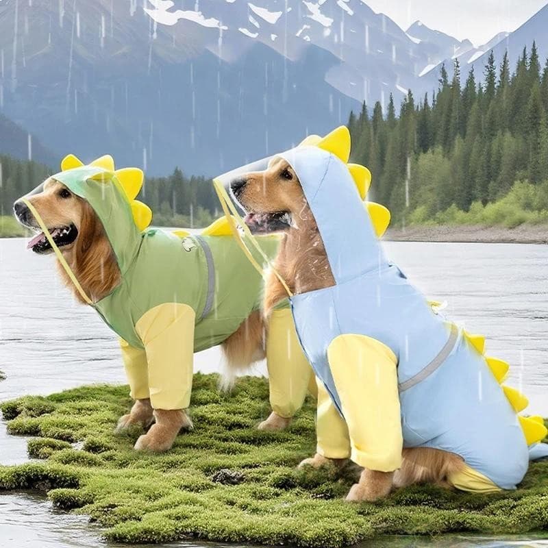 3XL-8XL Grande Cão Dinossauro Capa De Chuva Golden Retriever Quatro Pernas Roupas À Prova Dwaterproof Água Pet Verão Tud