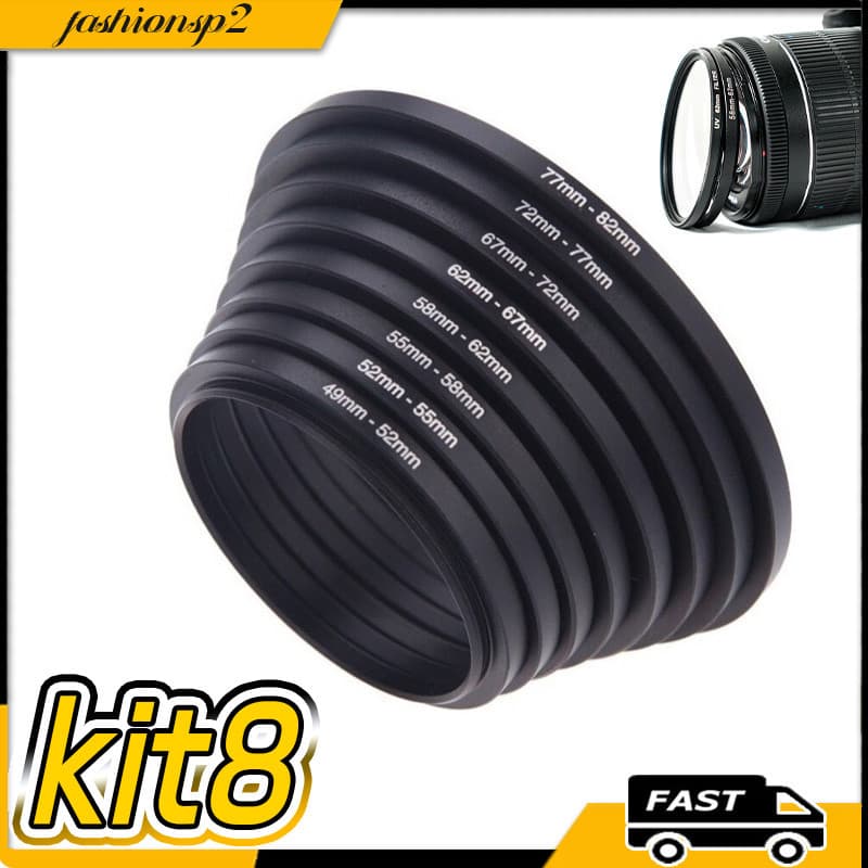Kit 8 Anel Adaptador Step Up Filtro Lente 49mm-82mm Alta Qualidade